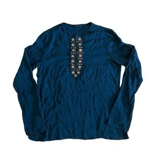 Elie Tahari flowy blue silk blouse with metallic accents - women’s medium